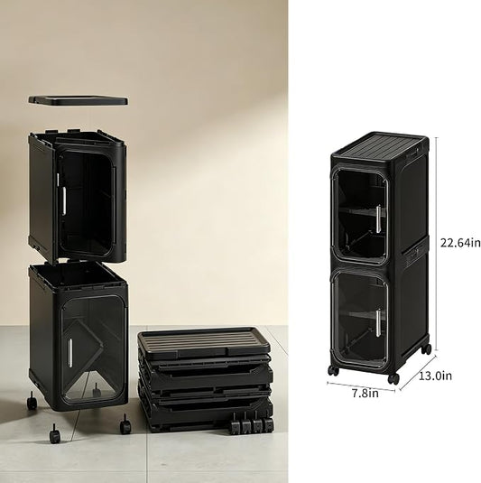 LXLXXL Narrow Storage Cabinet Slim Bathroom Storage Cabinet with Movable Wheels Tall Bathroom Organizer Skinny Cabinet for Small Spaces๏ผ2-Tier Black