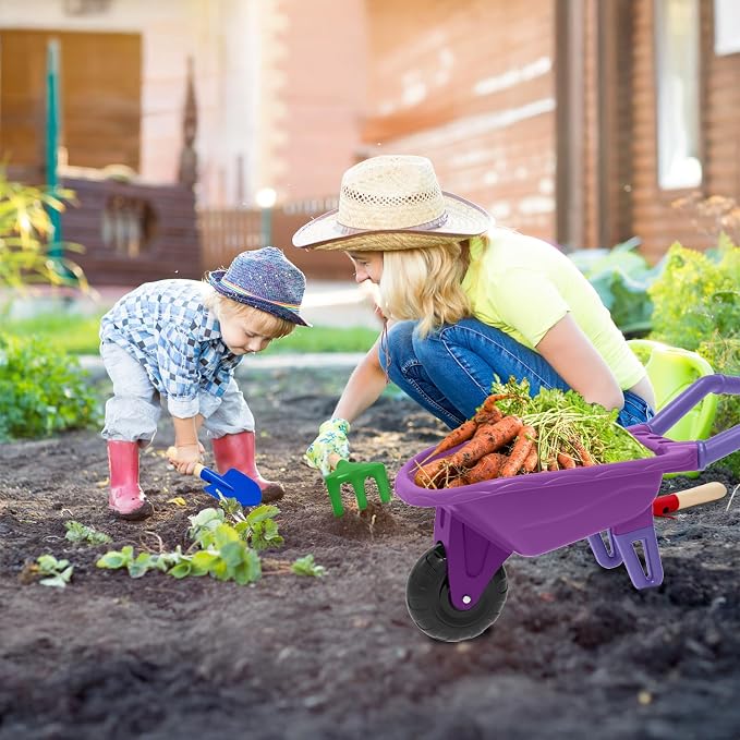 Qtioucp Kids Gardening Tools Outdoor Toys Set Backyard Play with Wheelbarrow Educational STEM Learning Pretend Toys Outdoor Indoor for Toddlers Kids Boys Girls