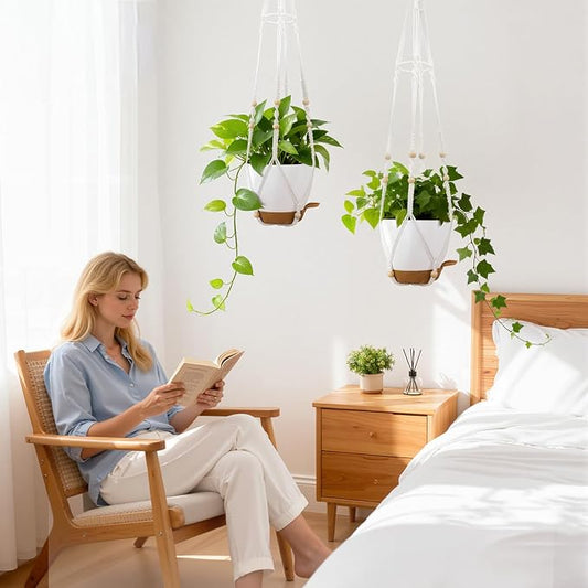 2 Pack Self Watering Hanging Planters with Grow Light for Indoor Plants | 10 Brightness, 3 Light Modes, 3/9/12H Timer, Built-In Reservoir, Drainage Holes, 8 in Pots