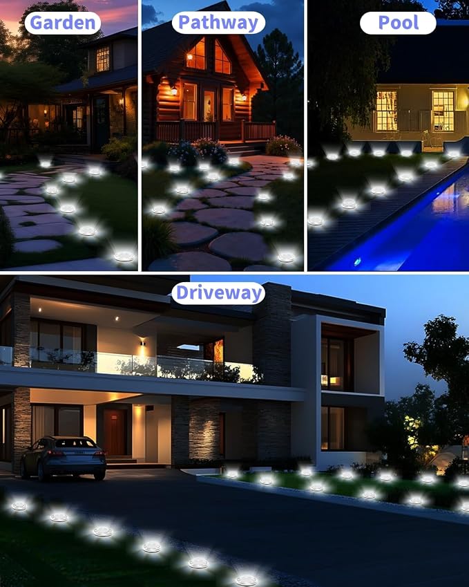SenLuKit Solar Ground Lights Outdoor 18 Pack Waterproof, Upgraded Solar Garden Lights with 4 Side Light, Stainless Steel Solar Powered Disc Landscape Light for Walkway Lawn Yard Patio Deck-Cool White