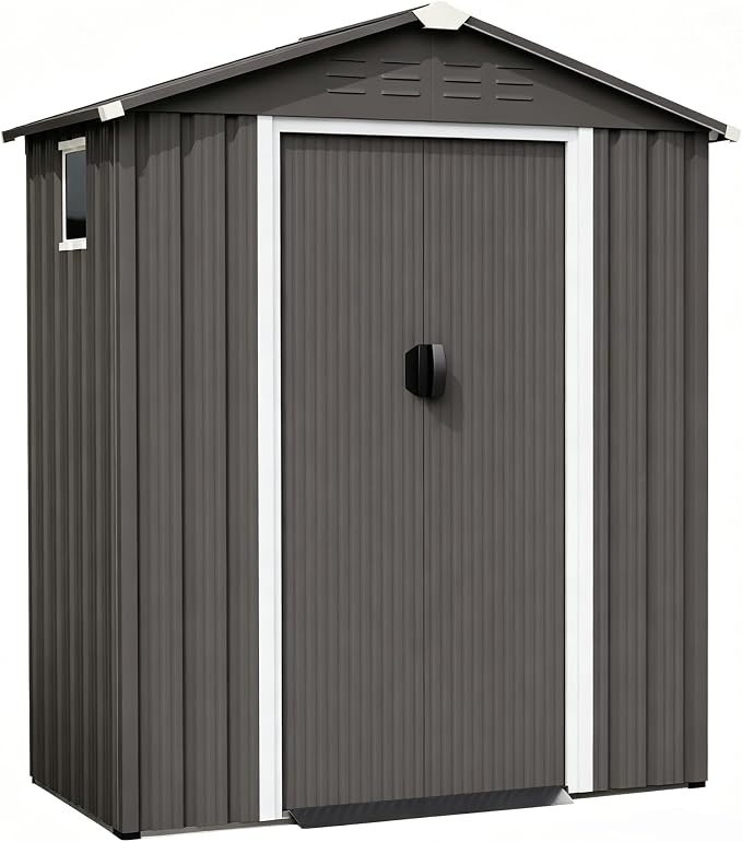 Shintenchi 5x3 FT Outdoor Storage Shed with Window, Lockable Outdoor Waterproof Tool Storage Sheds, Weather Resistant Tool Storage House Shed for Garden, Backyard, Patio Utility Tool Storage,Dark Gray