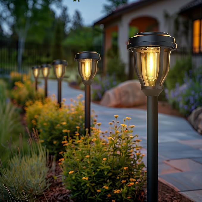 DERAYSION 6 Pack Solar Lights Outdoor, Solar Pathway Lights Waterproof Garden Landscape Lighting for Path, Yard, Walkway, Driveway Decor- 6 Pack Warm White | Solar Lights Outdoor Waterproof LED Garden Lights Outdoor Solar Lights for Yard Landscape Path...