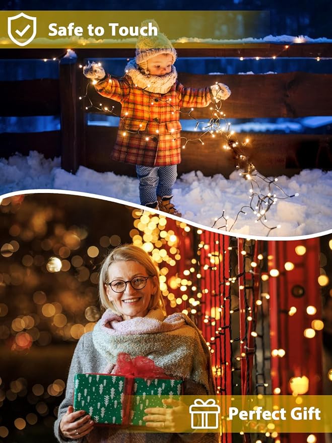 Solar String Lights Outdoor 4 Pack 800 LED Solar Christmas Light Warm White | 8 Lighting Modes, Memory Function, Auto On/Off, 264FT Waterproof Twinkle Lights for Outside Garden Yard Party Xmas Tree Decor