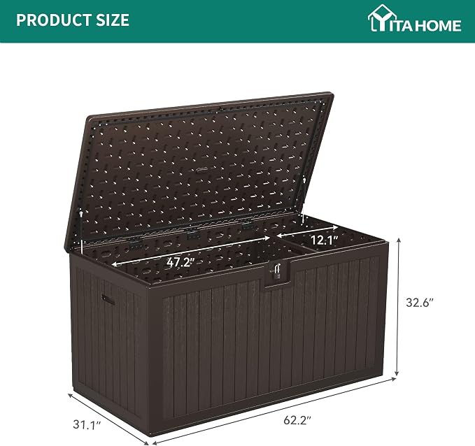 YITAHOME XXL 260 Gallon Large Deck Box | Outdoor Storage for Patio Furniture Cushions,Garden Tools with Flexible Divider,Waterproof,Lockable (Brown)