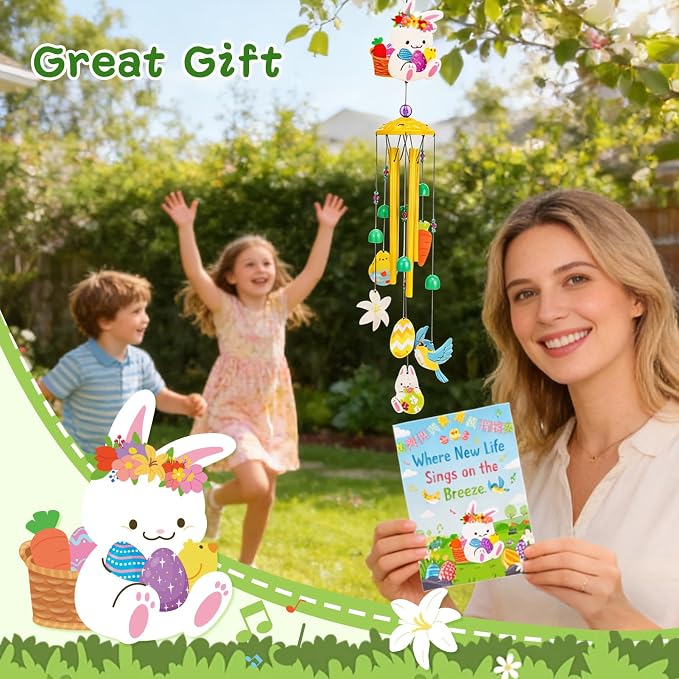 Bunny Wind Chimes Outdoor Garden Metal Wind Chimes with Gift Box | Bunny Wind Chimes for Porch Patio Yard Balcony Garden Decor Gift for Women Moms Friends