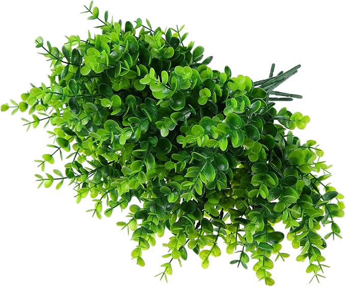 XLFAQXM Artificial Plants Flowers Grass Shrubs 8 Pack No Fade Faux Plastic Flowers Outdoor for Farmhouse Garden Porch Patio Indoor Wedding Decoration Greenery Fake Plants uv Resistant (1#Green)