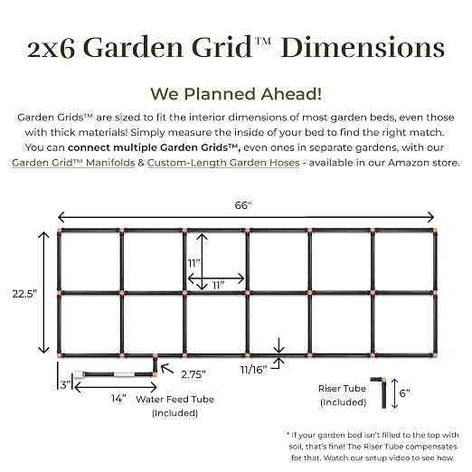 Garden Grid Watering System - 2x6 Standard | Raised Garden Bed Drip Irrigation System – But Better | Pre-Assembled, Waters Every Plant Evenly, 1-Min Setup | Square Foot Gardening | 22.5"x66"