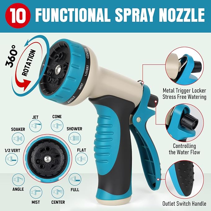 Garden Hose 35 ft x 5/8" with Nozzle, Water Hose Heavy Duty Flexible, Lightweight Kink-less Hybrid Hose with Swivel Handle, Male to Female Fittings