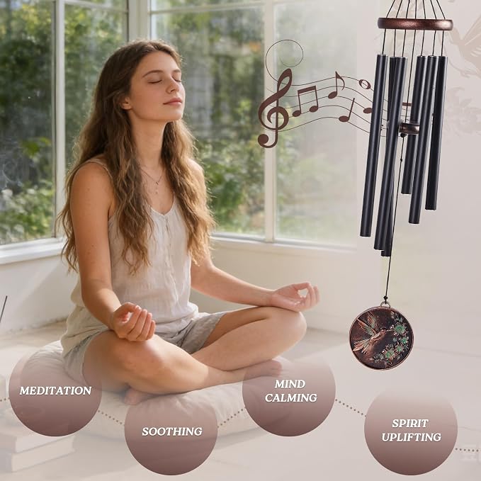 Wind Chimes for Outside 34" Vintage Hummingbird Memorial Wind Chimes Outdoor for Garden Patio Porch Decoration Birthday Memorial Sympathy Gift for Loved One Mom Dad Grandpa Grandma Friends