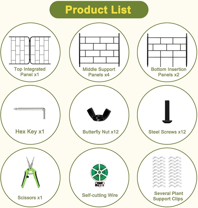 50"x17" A-Frame Cucumber Trellis for Raised Bed, Heavy Duty All-Metal Support for Climbing Plants, Cucumbers, Tomatoes & Beans, Easy Assembly, with Bonus Shears & Accessories, 1 Pack, Black, YOBAZAN