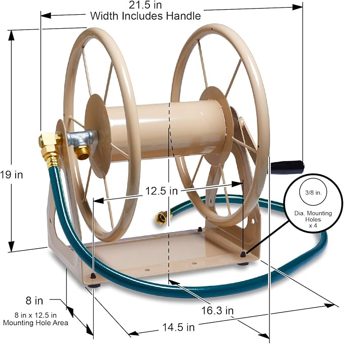Liberty Garden Products 703-2 Multi-Purpose Steel Garden Wall/Floor Mount Hose Reel, Tan Poly, 5/8-Inch