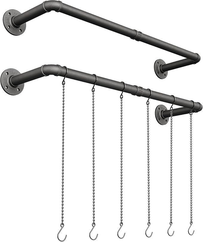 SOFITORG 38.2" Metal Plant Hanging Rod, 6 Chains, 2 Pack, Pots Not Included | Wall Plant Hanging Bar, Durable Hanging planter holder for Window Ceiling, Easy Assembly, All Hardware Included, Black