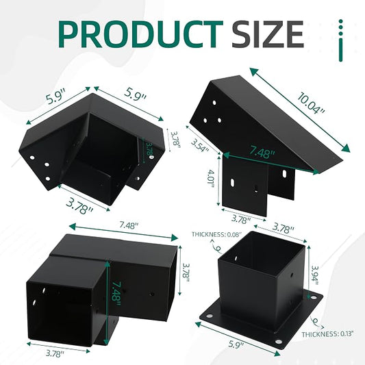 14 PCS 30° Slanted Pergola Kit for 4" x 4" Wood Pergolas, DIY Roof Pergola Brackets, for Gazebo, Pergolas, Gardens, Wood Stand Sheds, Metal Gazebo Kits - with Screws