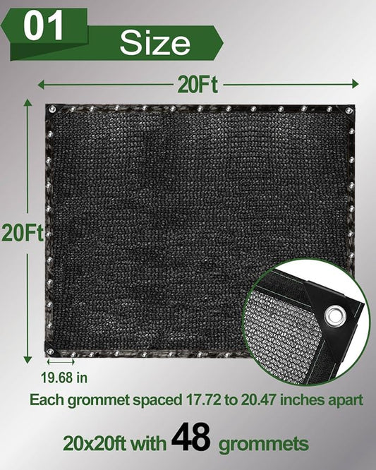 vensovo 40% Sunblock Shade Cloth Net Black Resistant - 20x20 Ft Garden Shade Mesh for Plant Cover, Greenhouse, Chicken Coop, Kennels, Tomatoes Plants