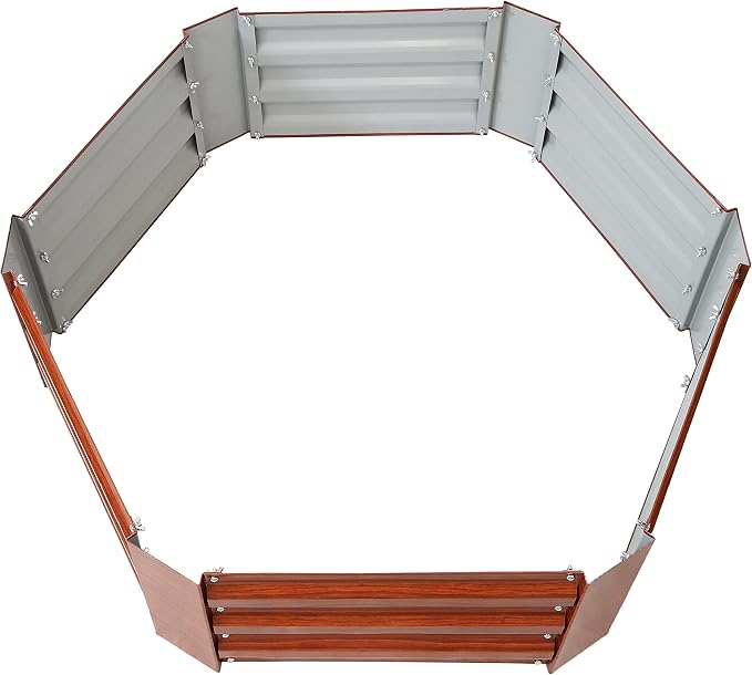 Sunnydaze Galvanized Raised Garden Bed Kit - 4x3x1 ft Outdoor Raised Garden Bed - Metal Planter Box for Vegetables, Flowers, Herbs - Woodgrain - Hexagon