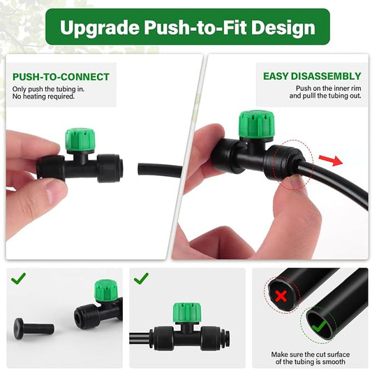 Kalolary 30Pcs Push-to-Fit Drip Irrigation Emitters for 1/4 inch Tubing, Adjustable Drip Emitter Sprayer with 8 Holes Irrigation Dripper Sprinklers with 6PCS End Plugs for Irrigation System(Green)