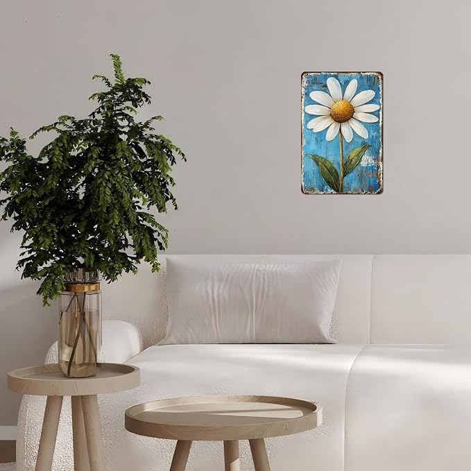 Vintage Daisy Flower Tin Sign Retro Garden Metal Poster Funny Wall Art Cafe Office Home Bar Plub Club Shop Toilet Indoor Man Cave Farmhouse Accessories Bathroom Farm Garden Plaque 12 * 8inch
