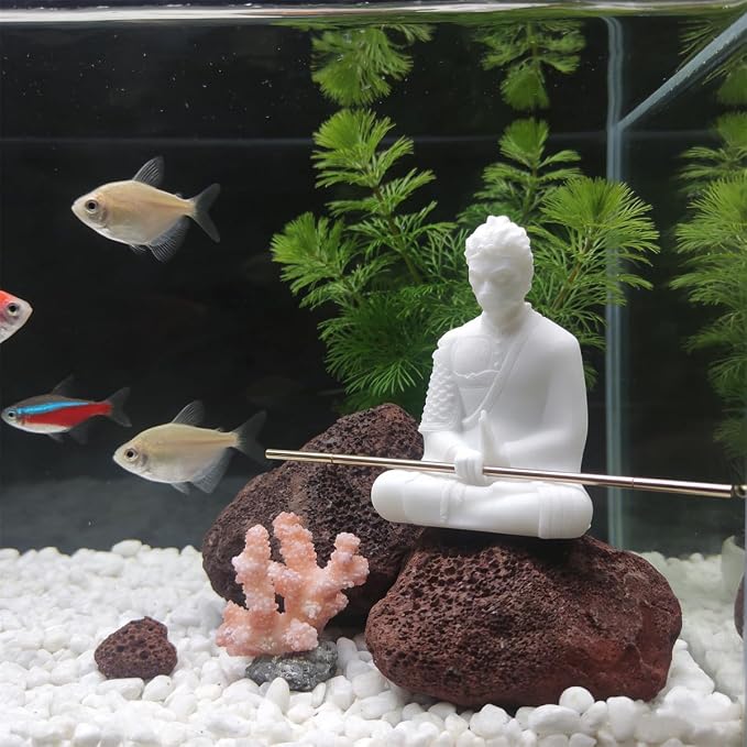 livelyfish Aquarium Sun Wukong Statue Monkey Kings Buddha Statues Zen Sandstone Figurines for Fish Tank Garden Aquarium Decor (White)