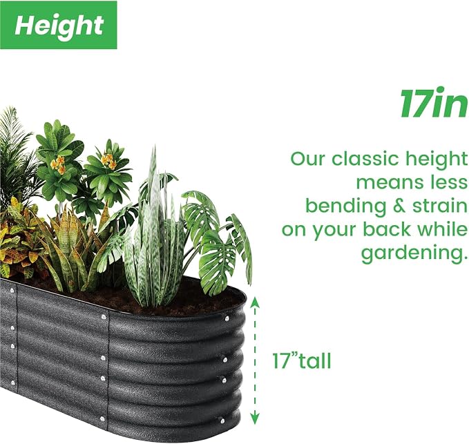 8 x 2 x 1.4 ft Raised Garden Bed Kit, Rust-Resistant Powder-Coated Galvanized Steel Metal Garden Bed, No Peel-Off Film, Easy Assembly Planter Box for Vegetables, Herbs & Flowers (Cracked Silver)