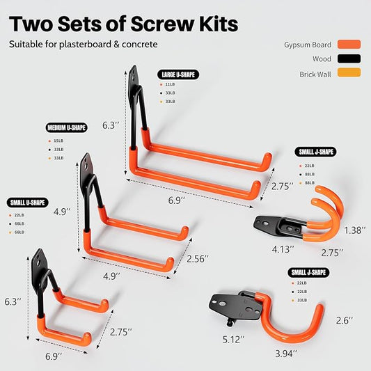 Wallavant Garage Hooks Heavy Duty 14 Pack Utility Wall Mount Storage Hangers with Mop Broom Holders Extension Cord Holder Organizer for Power Tool Garden Tool Ladder Hose