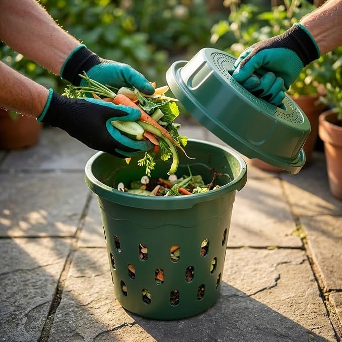 Upgrade Worm Composter 2 Pack 8L, Outdoor Indoor Worm Farm Kit for Garden, Compost Bin for Kitchen Waste, Vermicomposting Bin with Gloves, Rake, Loofah Scrubber – Organic Fertilizer Maker for Plants