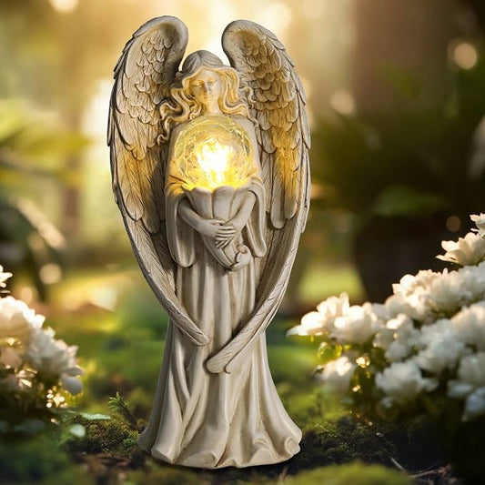 Angel Statues for Garden-Garden Angels Outdoor Statue - Solar Angels Figurines Holding Glass Ball Flower for Outdoor Decor or Housewarming