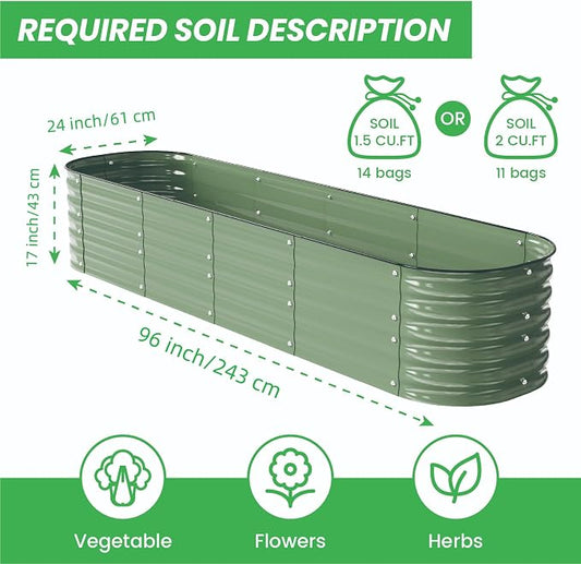 Raised Garden Bed Kit 8×2×1.4 FT Magnesium-Aluminum-Zinc Stainless Steel Metal Planter Box for Planting Outdoor Plants Vegetables (Light Green)