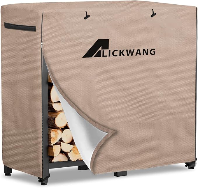 34Inch Firewood Rack Cover,Heavy Duty 600D Waterproof Outdoor Firewood Storage Rack Cover,All Weather Protection Outdoor Firewood Rac Cover.14 D x 34" W x 31" H. Khaki(Cover Only)