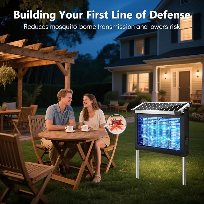 OnBeam Solar Bug Zapper Outdoor, 4500V Mosquito Zapper Fly Trap for Patio | 10W Solar Panel, IPX5 Waterproof, Auto Mode, Solar Powered, USB C Charging, Electric Rechargeable Mosquito Killer for Garden
