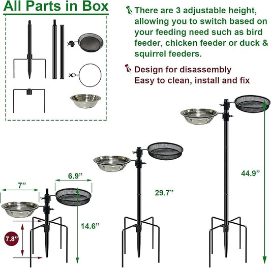 CQAIRIOU Standing Bird Feeder Tray,Open Platform Bird Feeding Mesh Seed Tray with Adjustable Heavy Duty Stand Birds Feeder Pole for Outside Wild Birds in Garden Backyard