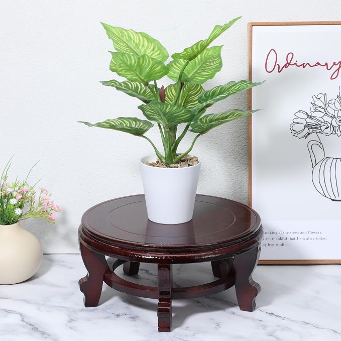 10 Inch Wooden Plant Stand Indoor Chinese Vase Fishbowl Display Stands Round Asian Style Wood Tall Planter Display for Home Indoor Plants Outdoor Decoration