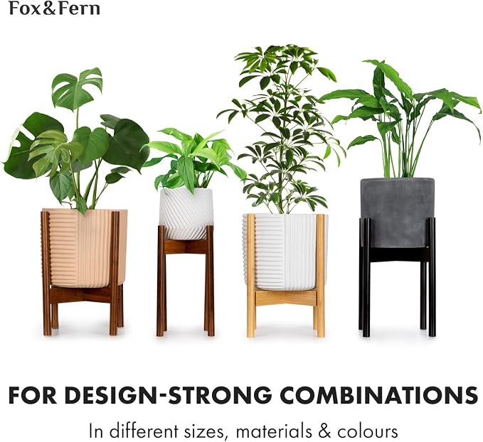Fox & Fern Large Indoor Planter, Modern Large Plant Pot for Indoor or Outdoor, UV and Frost Resistant - 8 Inch, Matte Black Flower Pot with Drainage Plug, Lightweight