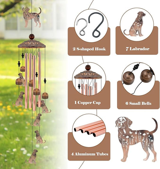 Labrador Wind Chimes for Outside, Labrador Windchimes Gifts for Grandma/Women Birthday Gifts,Outdoor/Indoor Metal Wind Chime for Garden,Home, Lawn, Porch, Yard (35")