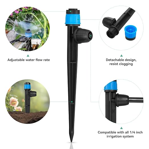 Adjustable Drip Irrigation Emitters for 1/4" Tubing, 25pcs | Adjustable 360 Degree Water Flow, Lock Barbed, Drip Spray Emitters Parts, Garden Watering System