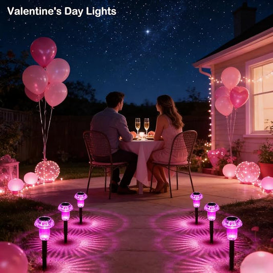 Solar Lights Outdoor 8 Pack Mother's Day Solar Pathway Lights Outdoor Pink Purple Mushroom LED Waterproof Lighting Stake for Women Outside Yard Path Garden Lawn Landscape