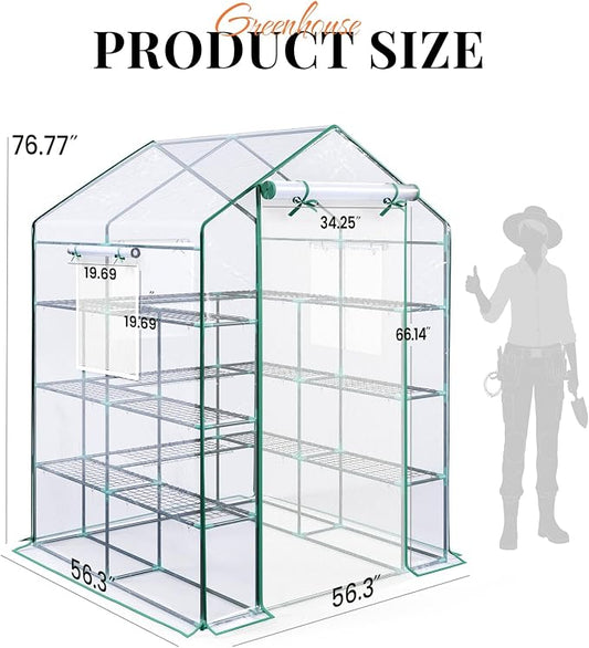 KING BIRD Premium Greenhouse for Outdoors, 56x56x78 in Walk-in Hot House with Thickened Cover, Reinforced Frame, Screen Windows & Mesh Door, 4 Tiers 12 Shelves for Outside Garden Seedlings, Clear