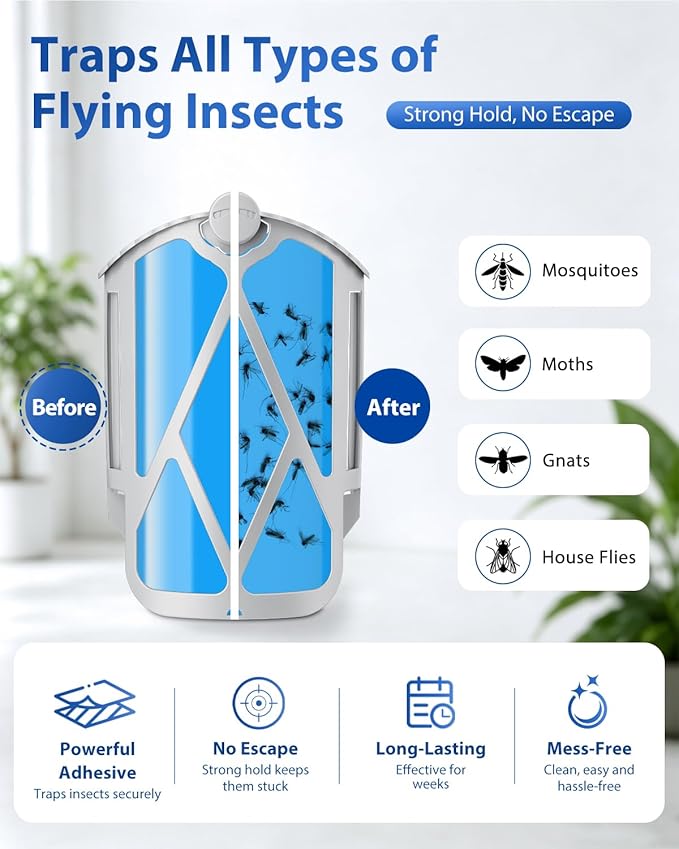 UBeesize 12 Pack Insect Trap Refill Cartridges, 2026 Upgraded Strong Adhesive Refills for Indoor Plug-in Bug Traps, Compatible with M364 and Max Devices, Easy to Replace and Long Lasting
