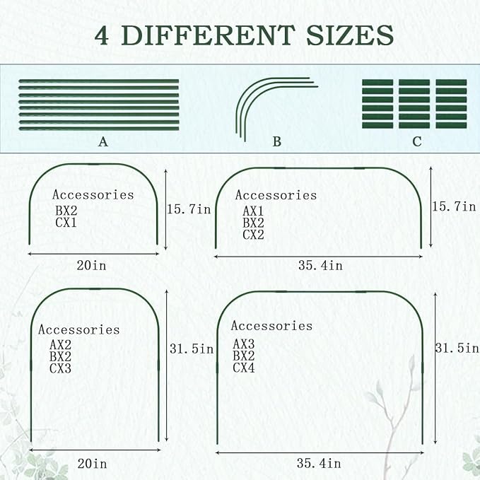 Greenhouse Hoops Grow Tunnel,6 Sets Garden Hoops for Raised Beds, Rust-Free Plant Hoops Frame for Row Cover Plant Shade Cloth, DIY Plant Support Garden Stakes,Garden Tunnel Row Cover Hoops Kit