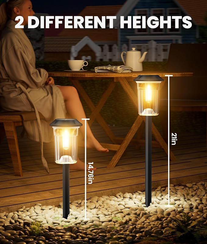 BITPOTT Solar Pathway Lights Outdoor Waterproof IP65, 4 Pack Auto On/Off Solar Outdoor Lights for Path, Yard, Landscape, Walkway, Driveway, Garden Decor Lighting Solar Powered,Adjustable Warm & Cold