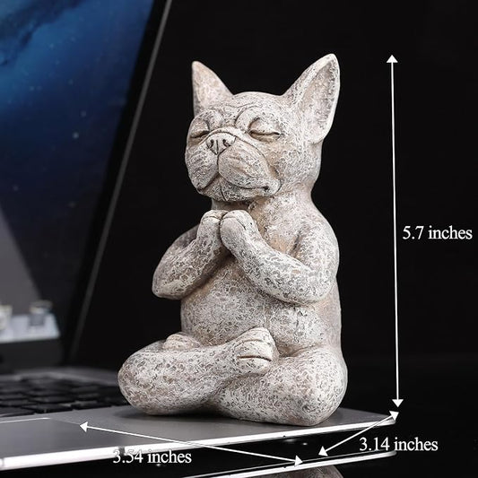 Meditating Buddha Bulldog Statue - 5.7 Inches Resin Yoga Figurine - Cute Funny Zen Animal Tabletop Decor for Home and Garden for Dog Lovers