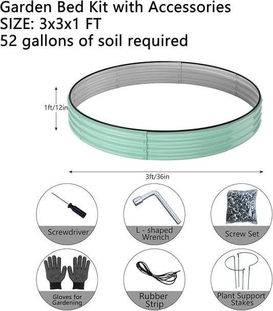 ZFHgarden Galvanized Metal Planter Round Raised Garden Bed Kit for Gardening Outdoor,3x3x1ft Grow Garden Box Raised Flower Bed,Round Galvanized Planter Outdoor Large Metal Fire Pit Ring Green