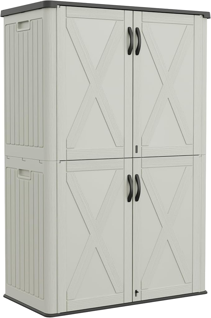 Greesum Outdoor Storage Cabinet, 50 CUFT Deck Box Without Shelves, Waterproof Plastic Storage Shed for Patio Cushions, Gardening Tools, Lockable and Sidehandles, UV Resistant, Beige