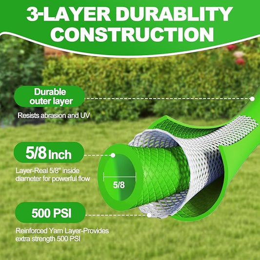 YOTOO Heavy Duty Hybrid Garden Water Hose 5/8-Inch by 75-Feet 150 PSI Kink Resistant, Flexible with Swivel Grip Handle and 3/4" GHT Solid Brass Fittings, Green+Blue