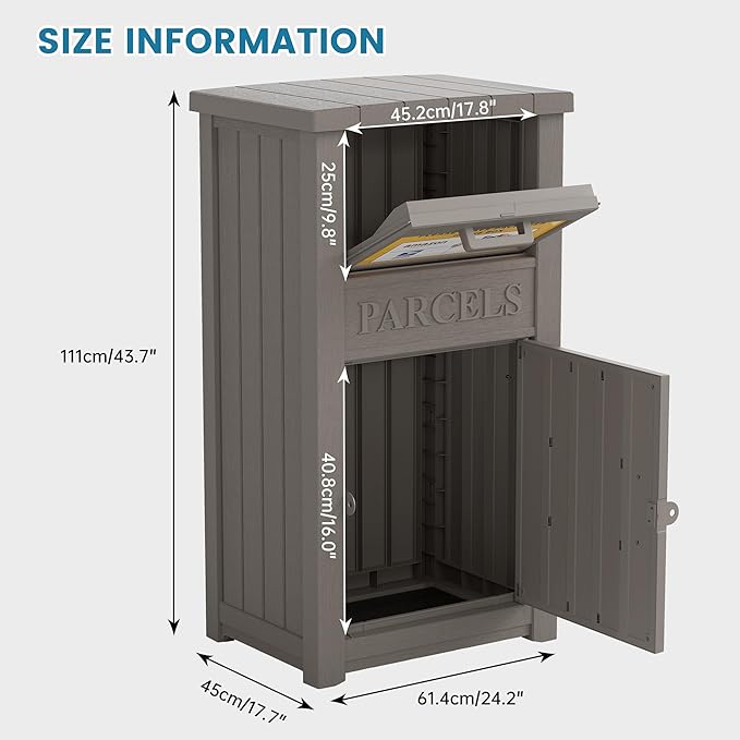 Package Delivery Box for Outside, Large Lockable & Weatherproof Anti-Theft Parcel Drop Box for Porch, Curbside, House Storage, Gray(60 Gallon)