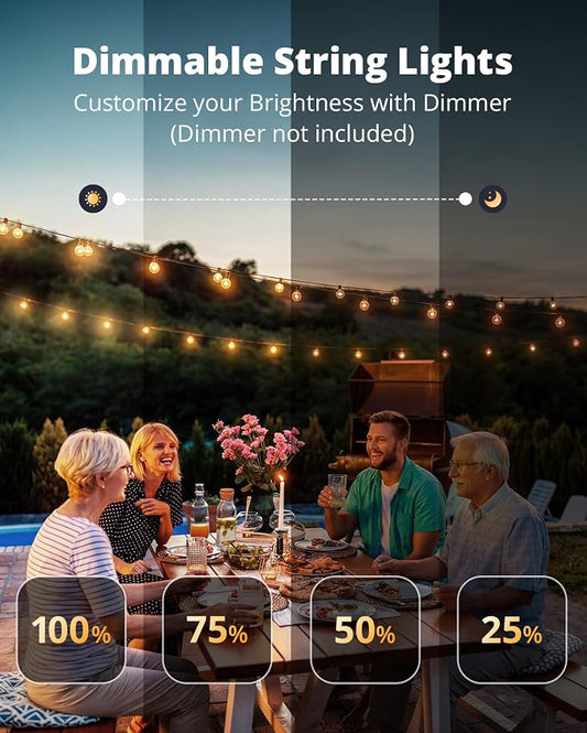 VIPAR Patio Lights, 50FT 27 G40 Bulbs Outdoor String Lights Waterproof for outside, Shatterproof Vintage Connectable LED Outdoor Lights for Patio, Backyard, Porch, Garden, Deck, Bistro, 2700K Dimmable