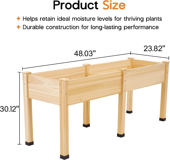 SPECRAFT 72x24x30in Raised Garden Bed with Legs, 8.4 Cu Ft Wooden Planter Box with Drainage Holes & Liner, Outdoor Raised Garden Beds for Patio Backyard Gardening, Natural Wood Color