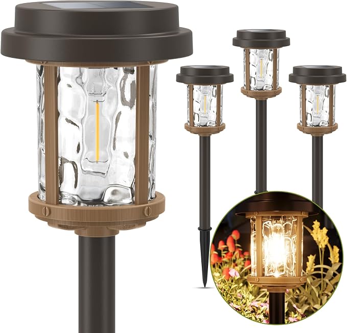 XMCOSY+ Solar Pathway Lights, Solar Lights Outdoor Waterproof IP65, 20 LM Bright Glass Outside Light for Garden Path Yard Walkway Driveway (Black & Brown)