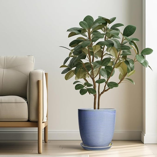 10 Inch Plant Pot - Round Ceramic Planter with Drainage Hole and Plant Saucer Indoor Outdoor for Decoration, Modern Home Garden Office Decor, House Warming Gifts, Blue-Purple