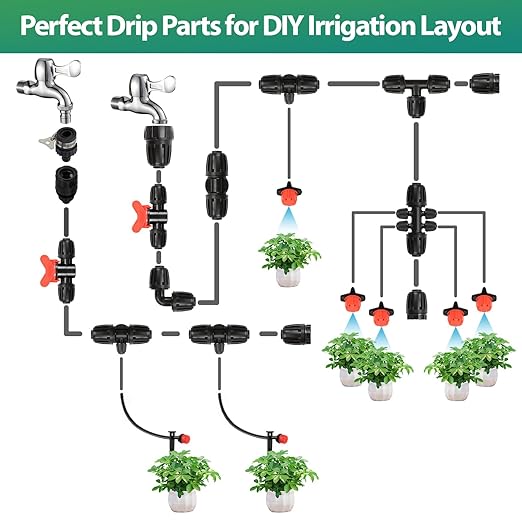 RedChili 6 Pcs 1/2 Inch Drip Irrigation Tubing to Faucet/Garden Hose Adapter, 3/4" FHT to 1/2" (1/2" ID x0.6-0.65" OD) Drip Irrigation Fittings Female Garden Hose Water Line System Connector