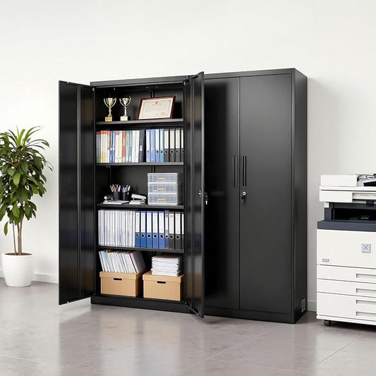 VEVOR Metal Storage Cabinet, Lockable Steel Garage Cabinet with Magnetic Doors and Adjustable Shelves, 2 Keys, 5-Tiers Tall Tool Locker for Home, Office, School, Pantry, Warehouse, Laundry, Black